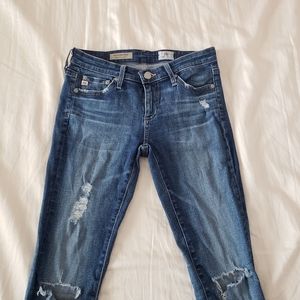 Womens distressed ripped skinny jeans AG